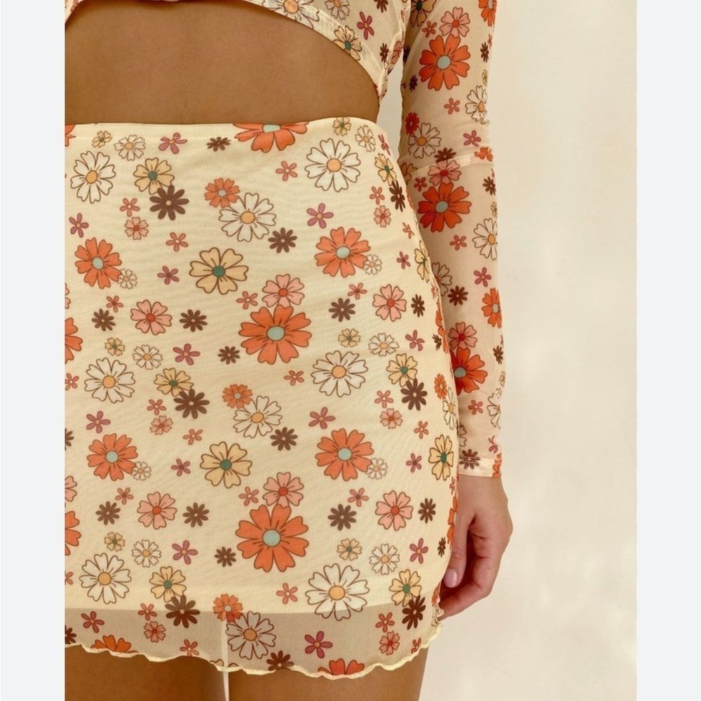Molly Green Retro Floral Print Mesh Skirt
